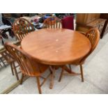 A DINING TABLE, 42" DIAMETER AND FOUR CHAIRS