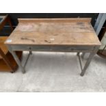 A VICTORIAN PINE SIDE-TABLE WITH TWO DRAWERS, ON TURNED LEGS, 41" WIDE