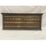 A VINTAGE SNOOKER SCOREBOARD WITH BRASS SLIDERS W: 88CM