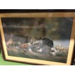 THREE FRAMED PRINTS TO INCLUDE ONE OF THE STEAM TRAIN 'CITY OF ST ALBANS' PULLING OUT OF A STATION