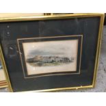 THREE FRAMED PRINTS, A COLOURED ETCHING OF VICTORIAN RHYL, A STATELY HOME AND A VICTORIAN RACE