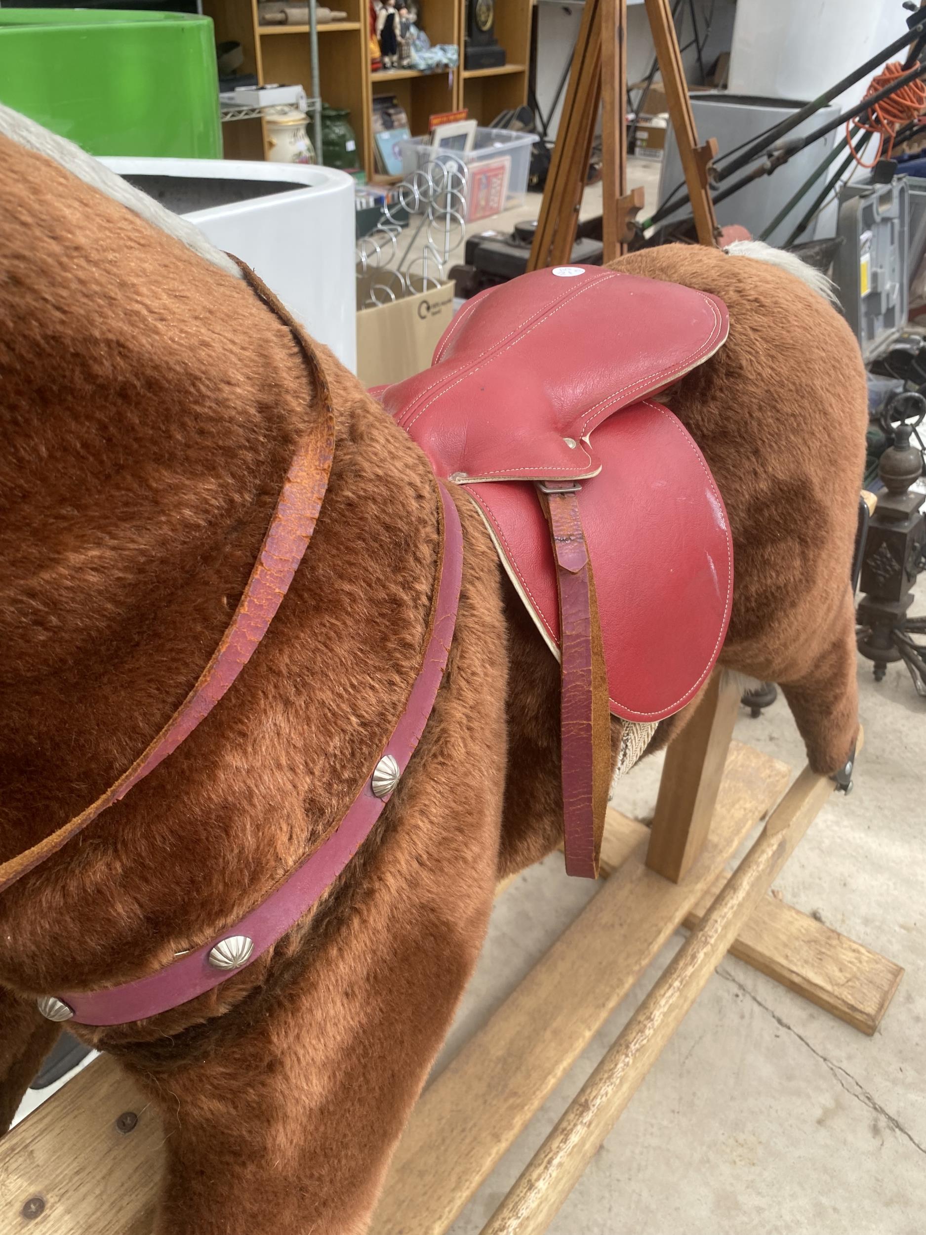 A PLUSH CHILDRENS ROCKING HORSE WITH WOODEN FRAME - Image 4 of 7