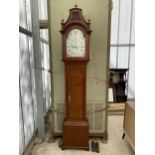 A 19TH CENTURY OAK EIGHT-DAY LONGCASSE CLOCK WITH PAINTED ENAMEL FACE BY REDOLPHUS PRECE, HEREFORD