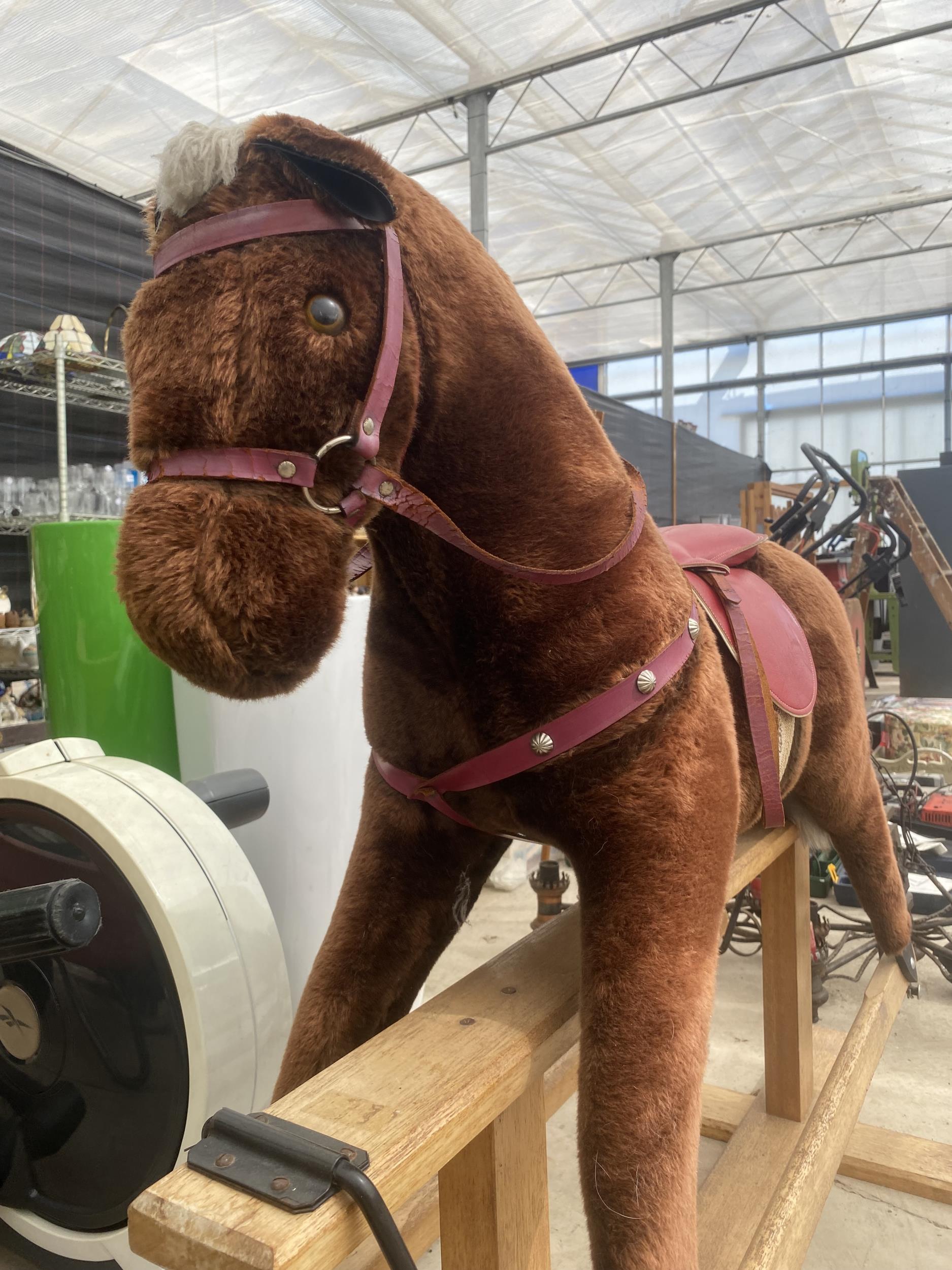 A PLUSH CHILDRENS ROCKING HORSE WITH WOODEN FRAME - Image 3 of 7