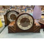 TWO VINTAGE MAHOGANY CASED MANTLE CLOCKS WITH WHITTINGTON AND WESTMINSTER CHIME