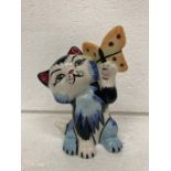 A LORNA BAILEY CAT WITH POLKA DOT BUTTERFLY - 13.5