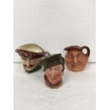 A SMALL ROYAL DOULTON CHARACTER JUG JOHN BARLEYCORN "OLD LAD" (8.5 CM) TOGETHER WITH TWO OTHERS TO