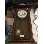 A MAHOGANY CASED WALL CLOCK LENGTH 67CM