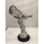 A LARGE CHROME 'SPIRIT OF ECSTASY' ON A BASE HEIGHT 37CM