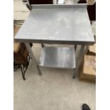 A TWO TIER STAINLESS STEEL KITCHEN UNIT