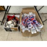 A LARGE QUANTITY OF UNION JACK CAR FLAGS, A FOOTBALL AND TWO SCARVES ETC