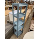 MODERN PAINTED FIVE TIER OPEN DISPLAY SHELVES, 17X13X65" HIGH