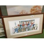 FOUR FRAMED PRINTS WITH A HUNTING THEME - 'THE PUCKERIDGE FOXHOUNDS', A MAN WITH HIS LABRADOR,