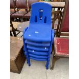 A SET OF SIX TUBULAR METAL/PLASTIC CHILDS STACKING CHAIRS