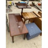 A MUSICAL GAMES TABLE, TRIPOD TABLE, TWO STOOLS AND COFFEE TABLE