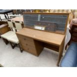 A RETRO TEAK EFFECT DRESSING TABLE 47" WIDE