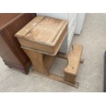 A CHILD'S VINTAGE SCHOOL DESK AND SEAT