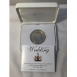 A UNITED KINGDOM ROYAL MINT 2011 SILVER PROOF £5 COIN, ROYAL WEDDING, WITH COA