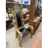 A MODERN THRONE LIKE CHAIR WITH LION MASK ARMS