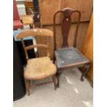 A SATINWOOD VITORIAN BEDROOM CHAIR AND QUEEN ANN STYLE DINING CHAIR