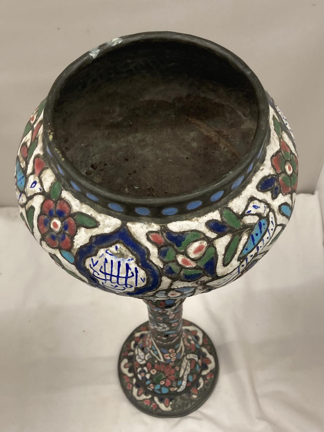 A HEAVY METAL ARABIC STYLE JARDINIERE WITH ENAMEL DETAILING H: 60CM - Image 3 of 4