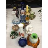 A QUANTITY OF STUDIO ART GLASS TO INCLUDE MURANO STYLE, JUGS, VASES, ETC