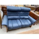 A BLUE 'STRESSLESS EKORNES' TWO SEATER RECLINER SETTEE