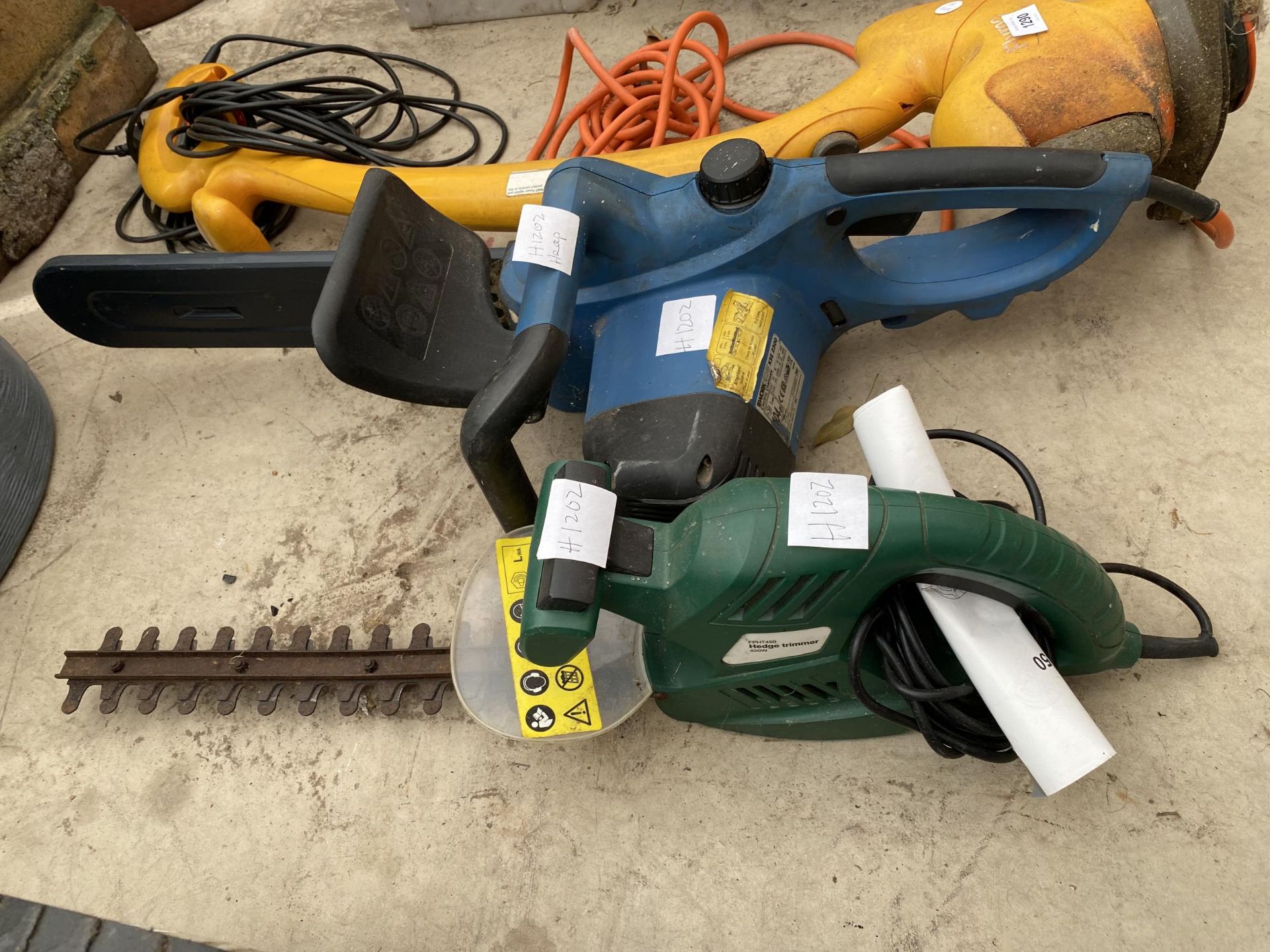 AN ELECTRIC HEDGE TRIMMER, AN ELECTRIC CHAINSAW AND A GARDEN STRIMMER - Image 2 of 2