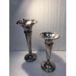 TWO HALLMARKED BIRMINGHAM SILVER BUD VASES ONE A/F SILVER WEIGHT 197G