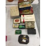 A QUANTITY OF VINTAGE AVERTISING TINS TO INCLUDE A SANDWICH BOX, SQUIRREL CONFECTIONS, KEMPS