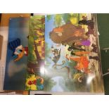 EIGHT LARGE ORIGINAL VINTAGE DISNEY CINEMA POSTERS ON BOARDS TO INCLUDE DONALD DUCK, MICKEY MOUSE,