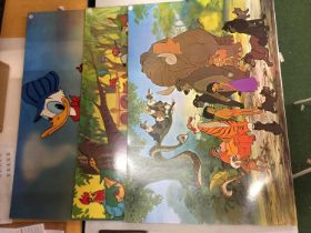 EIGHT LARGE ORIGINAL VINTAGE DISNEY CINEMA POSTERS ON BOARDS TO INCLUDE DONALD DUCK, MICKEY MOUSE,