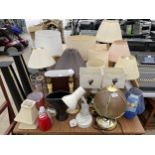 A LARGE QUANTITY OF TABLE LAMPS WITH SHADES