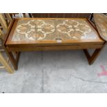 A RETRO TEAK TILED TOP COFFEE TABLE, 38X19"