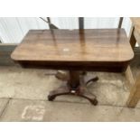 A VICTORIAN ROSEWOOD FOLD OVER CARD TABLE, 35.5" WIDE