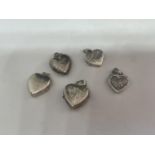 FIVE SILVER HEART LOCKETS