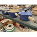 THREE LE CREUSET SAUCEPANS WITH WOODEN HANDLES