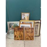 AN ASSORTMENT OF FRAMED PRINTS AND MIRRORS