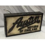 AN ILLUMINATED AUSTIN MOTORS OF ENGLAND SIGN W: 55CM