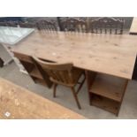 A MODERN PINE KNEEHOLE DESK AND CHAIR, 55X23"