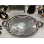A LARGE VINTAGE SILVER PLATED TRAY 68CM X 41CM