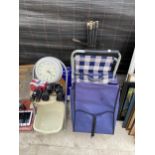 AN ASSORTMENT OF ITEMS TO INCLUDE DRAINING RODS, A CLOCK AND BINOCULARS ETC