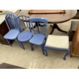 TWO PAINTED KITCHEN CHAIRS, BENTWOOD CHAIR AND STOOL ON CABRIOLE LEGS