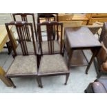A MID 20TH CENTURY DROP-LEAF TROLLEY AND FOUR EDWARDIAN PARLOUR CHAIRS