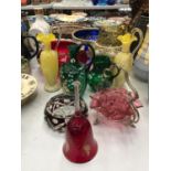 A COLLECTION OF ART GLASS TO INCLUDE MARY GREGORY STYLE, JUGS, BOWLS, ETC