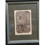 A SMALL FRAMED PEN DRAWING OF SANTILLAMA DEL MAR LOBO 1994 - 24.5 X 20 CM