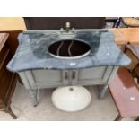 A PAINTED EARLY 20TH CENTURY WASHSTAND WITH LATER MARBLE TOP AND CERAMIC SINK