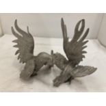 TWO SILVER PLATED FIGHTING COCKEREL FIGURES