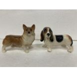 A PAIR OF COOPERCRAFT DOGS - A LARGE BASSETT HOUND AND A CORGI - MADE IN ENGLAND