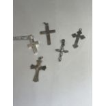 FIVE SILVER CROSS PENDANTS